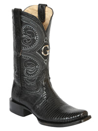 El General Men's Exotic Lizard Cowboy Boots–Black 45512 - OriginalWestern.com