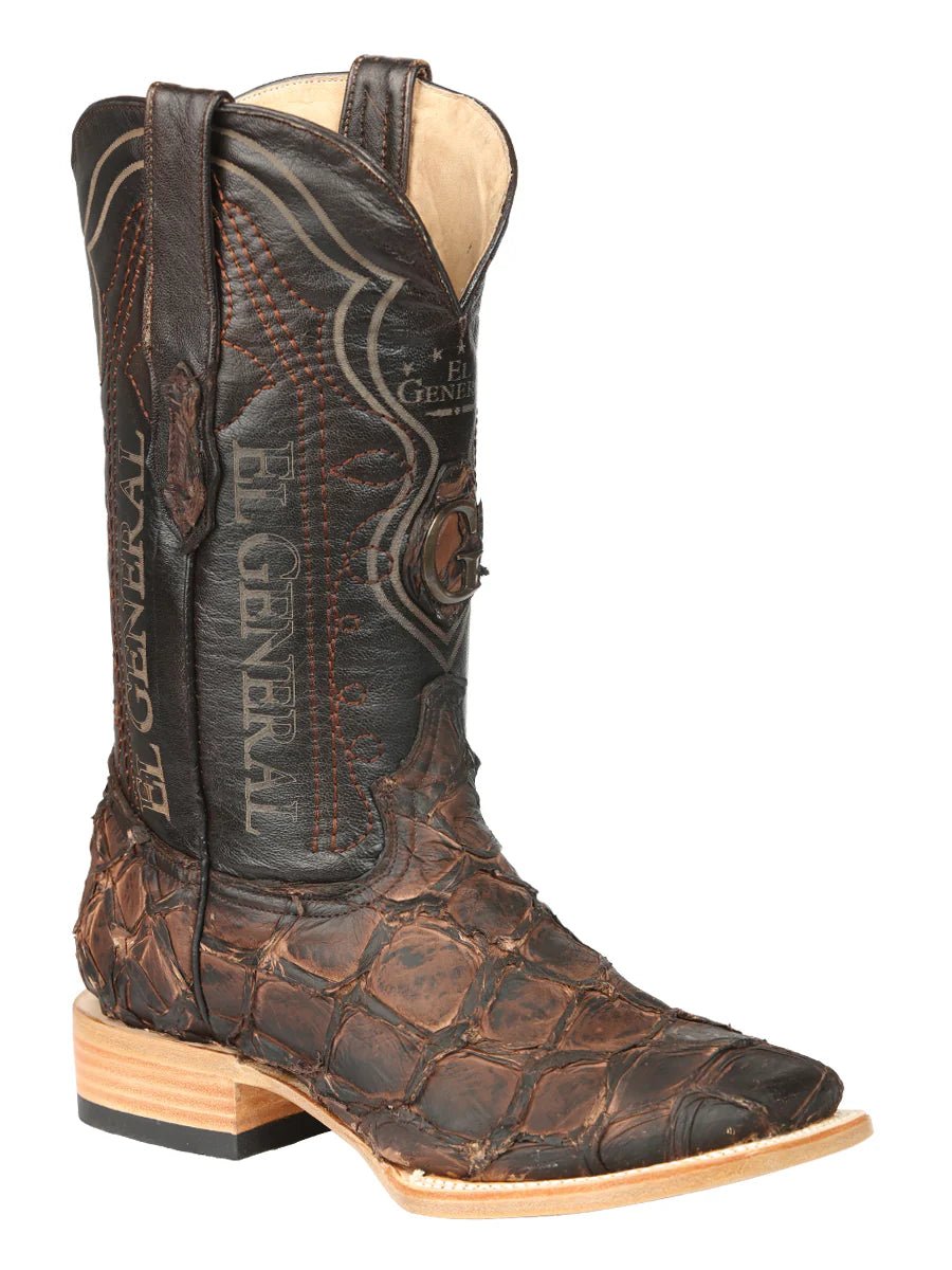 El General Men's Exotic Monster Fish Rodeo Cowboy Boots–Brown 45084 - OriginalWestern.com