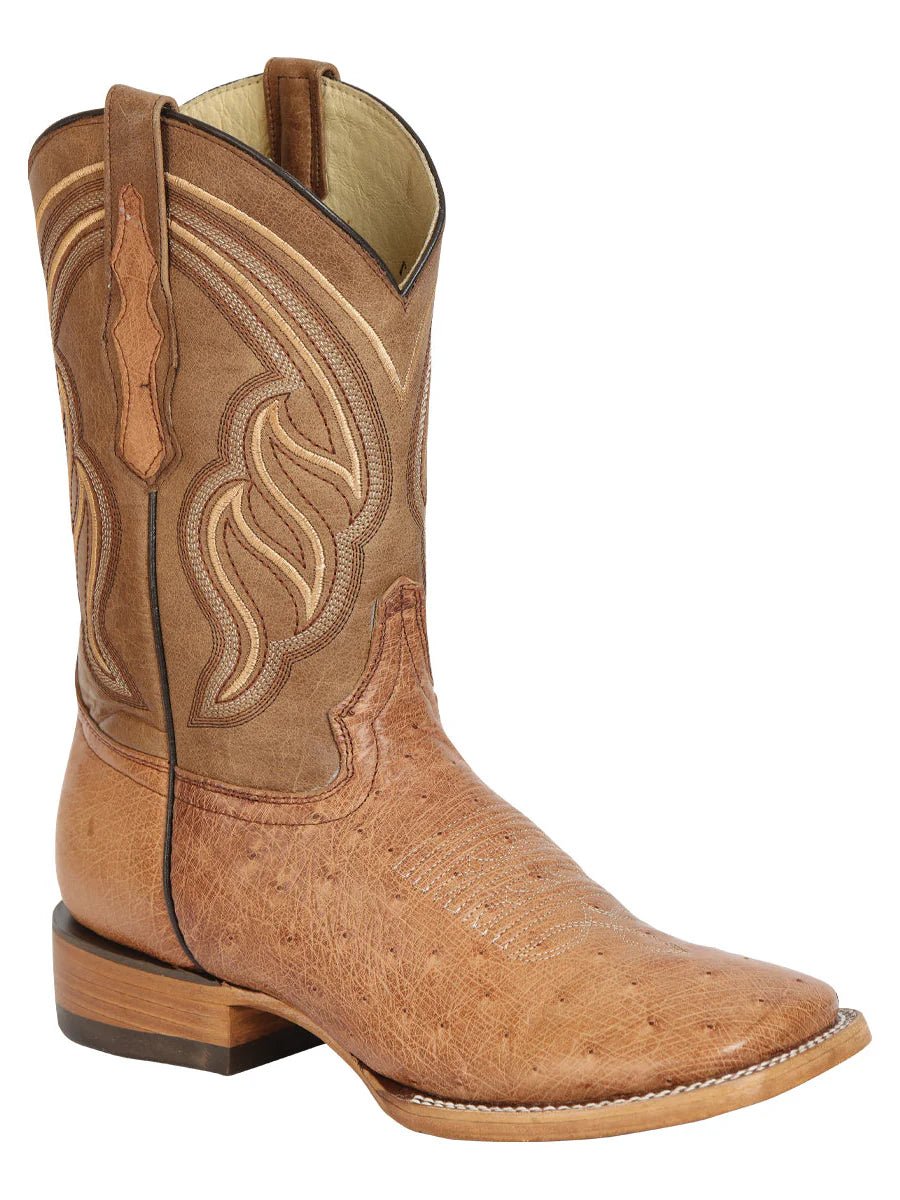 El General Men's Exotic Ostrich Belly Western Boots–Brandy Bruciato 43516 - OriginalWestern.com