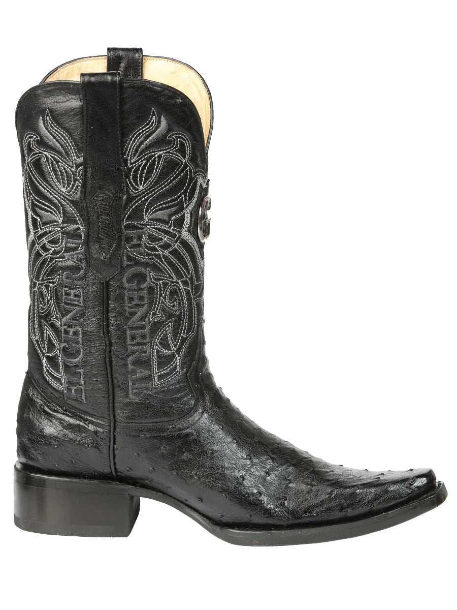 El General Men's Exotic Ostrich Leather Cowboy Boots–Black 45075 - OriginalWestern.com