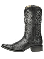 El General Men's Exotic Ostrich Leather Cowboy Boots–Black 45075 - OriginalWestern.com