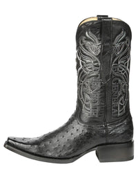 El General Men's Exotic Ostrich Leather Cowboy Boots–Black 45075 - OriginalWestern.com