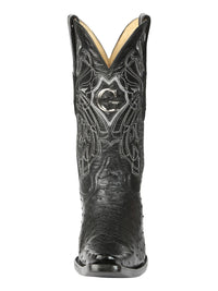 El General Men's Exotic Ostrich Leather Cowboy Boots–Black 45075 - OriginalWestern.com
