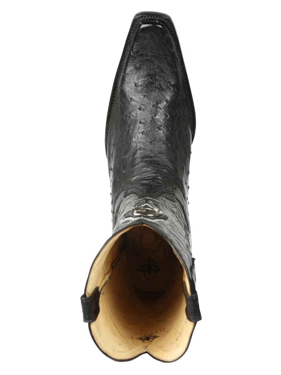 El General Men's Exotic Ostrich Leather Cowboy Boots–Black 45075 - OriginalWestern.com
