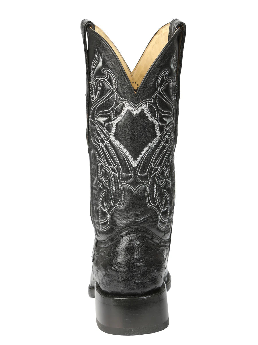 El General Men's Exotic Ostrich Leather Cowboy Boots–Black 45075 - OriginalWestern.com