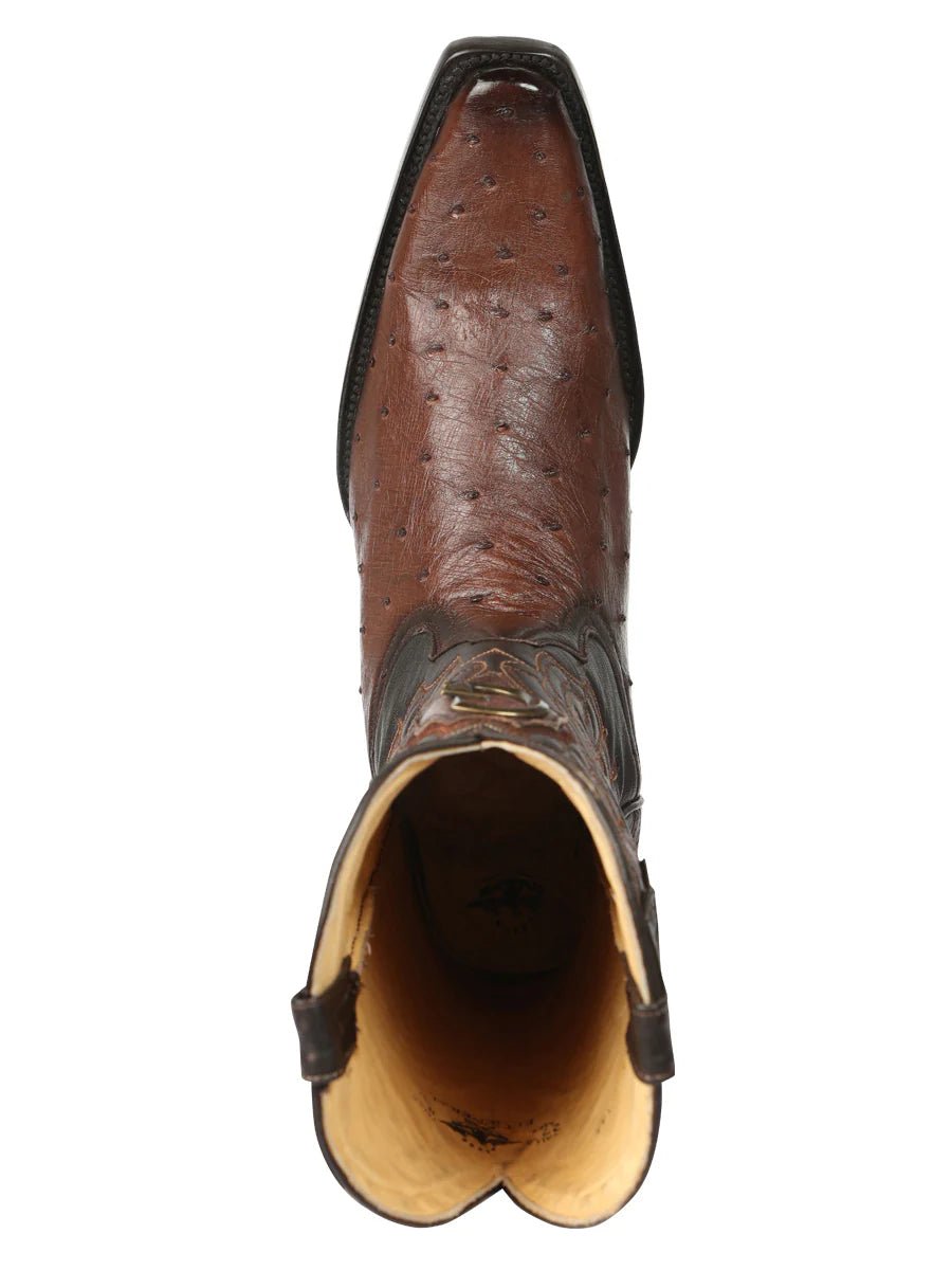 El General Men's Exotic Ostrich Leather Cowboy Boots–Brown 45076 - OriginalWestern.com