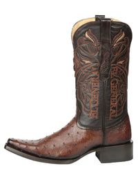 El General Men's Exotic Ostrich Leather Cowboy Boots–Brown 45076 - OriginalWestern.com
