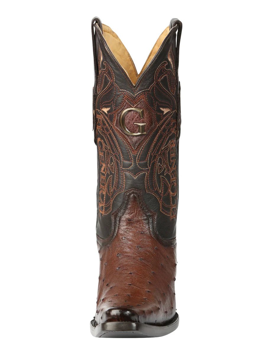 El General Men's Exotic Ostrich Leather Cowboy Boots–Brown 45076 - OriginalWestern.com