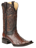El General Men's Exotic Ostrich Leather Cowboy Boots–Brown 45076 - OriginalWestern.com