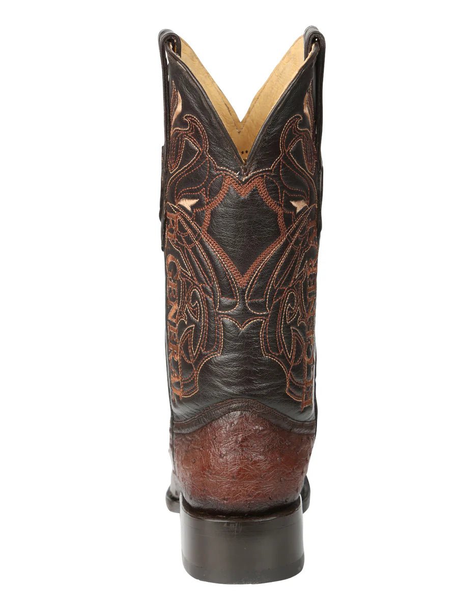 El General Men's Exotic Ostrich Leather Cowboy Boots–Brown 45076 - OriginalWestern.com
