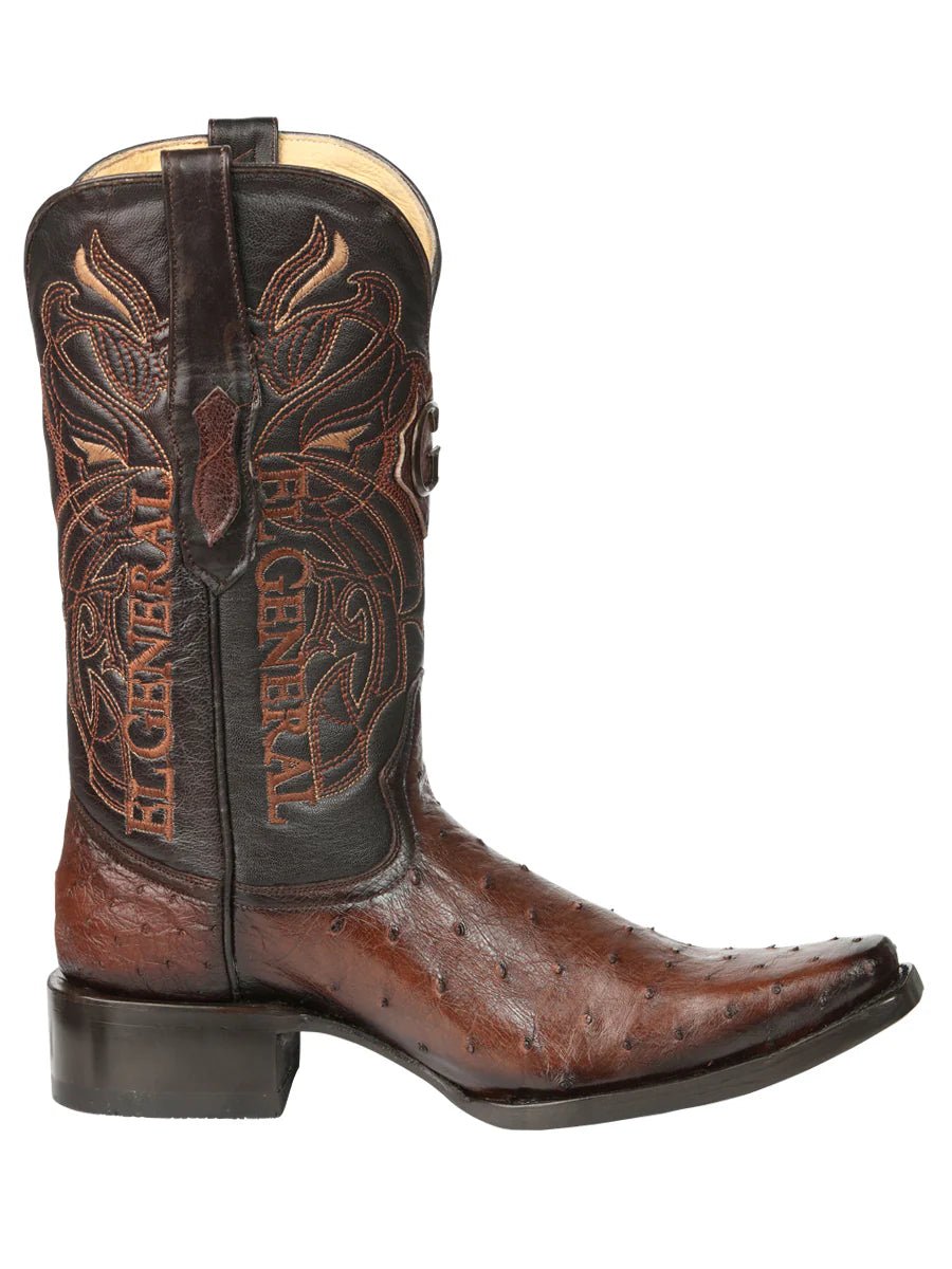 El General Men's Exotic Ostrich Leather Cowboy Boots–Brown 45076 - OriginalWestern.com