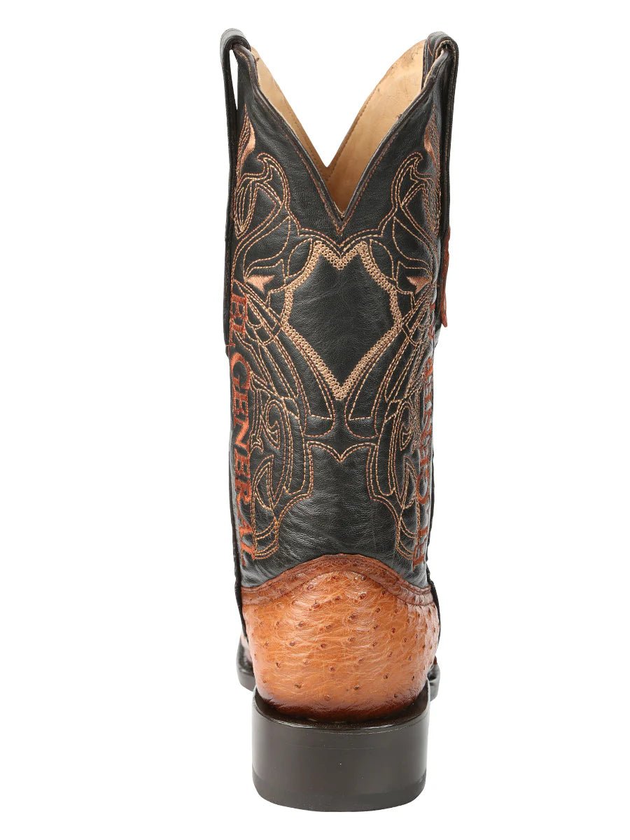 El General Men's Exotic Ostrich Leather Cowboy Boots–Cognac 45077 - OriginalWestern.com