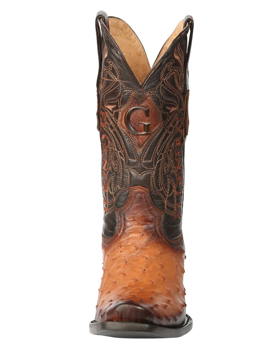 El General Men's Exotic Ostrich Leather Cowboy Boots–Cognac 45517 - OriginalWestern.com