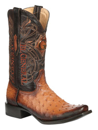 El General Men's Exotic Ostrich Leather Cowboy Boots–Cognac 45517 - OriginalWestern.com