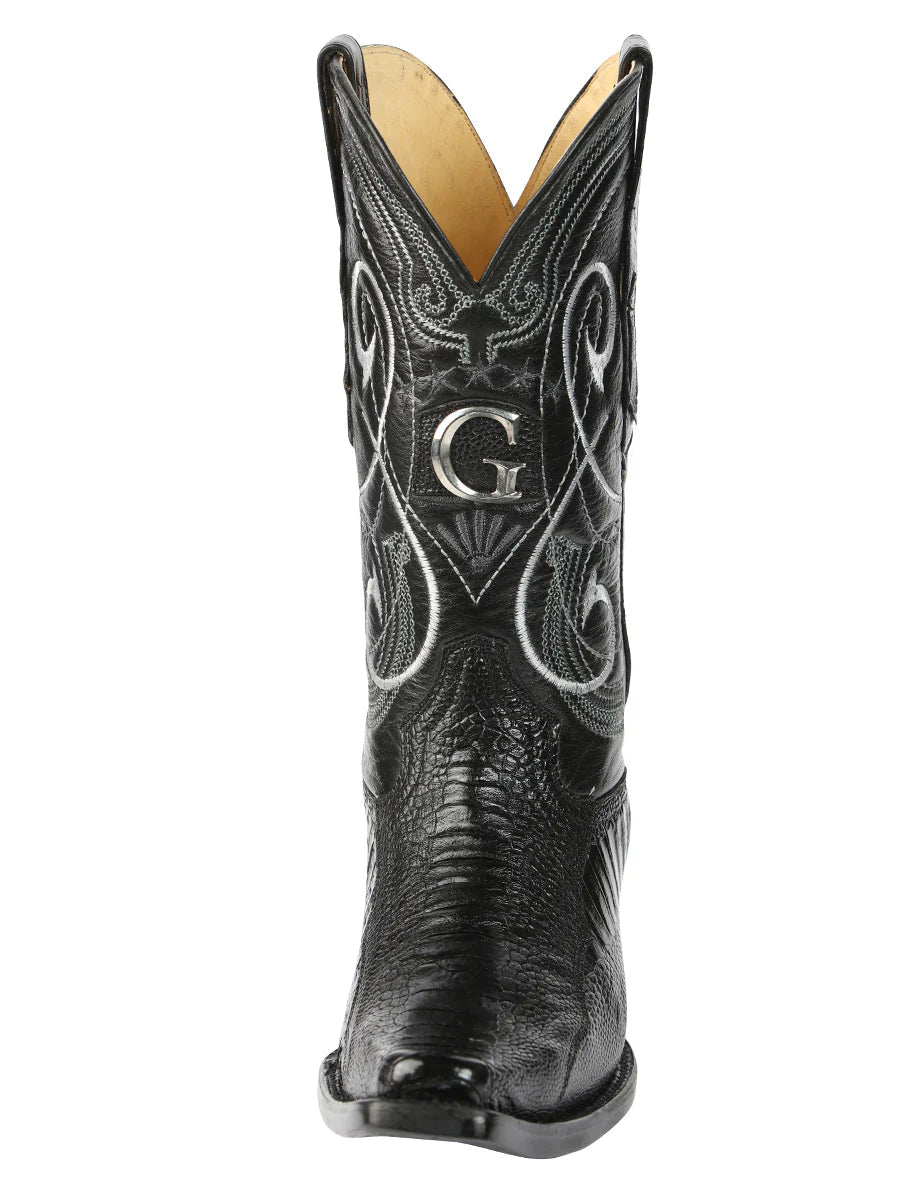 El General Men's Exotic Ostrich Leg Cowboy Boots–Black 45067 - OriginalWestern.com