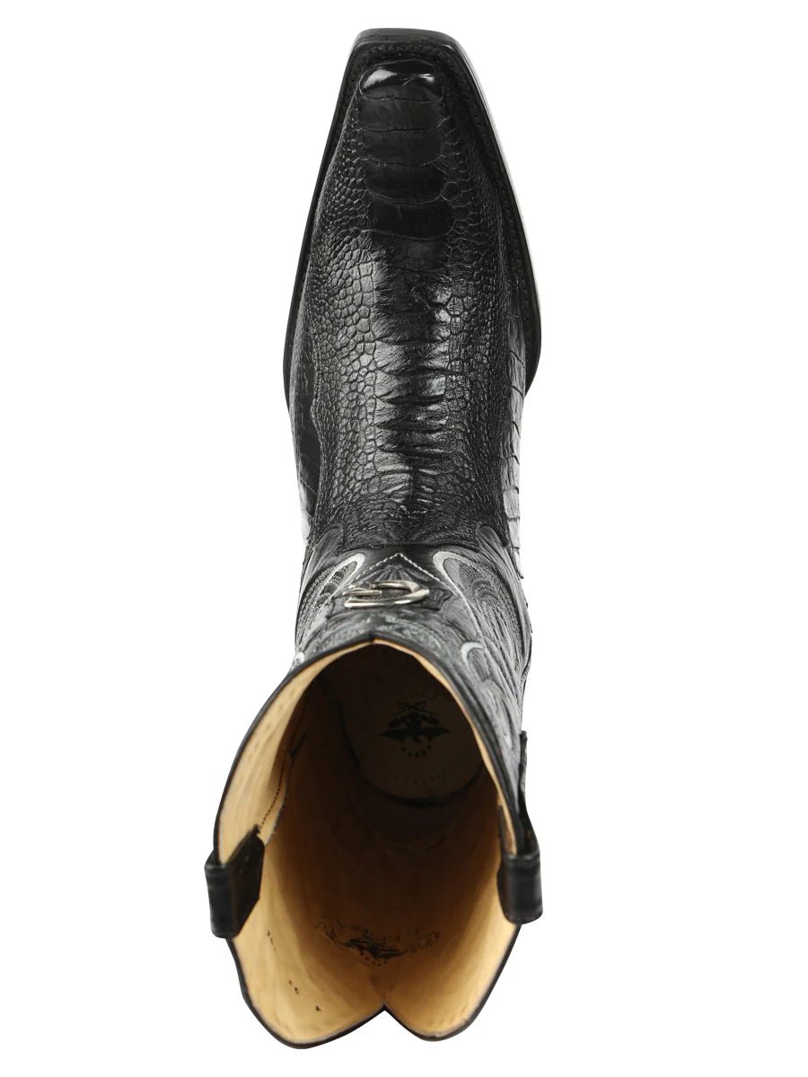 El General Men's Exotic Ostrich Leg Cowboy Boots–Black 45067 - OriginalWestern.com