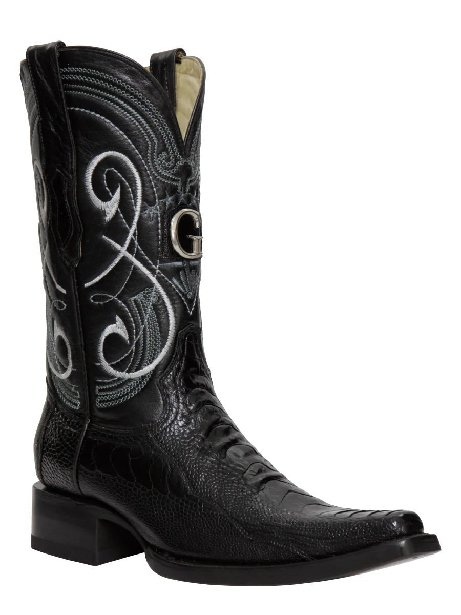 El General Men's Exotic Ostrich Leg Cowboy Boots–Black 45067 - OriginalWestern.com