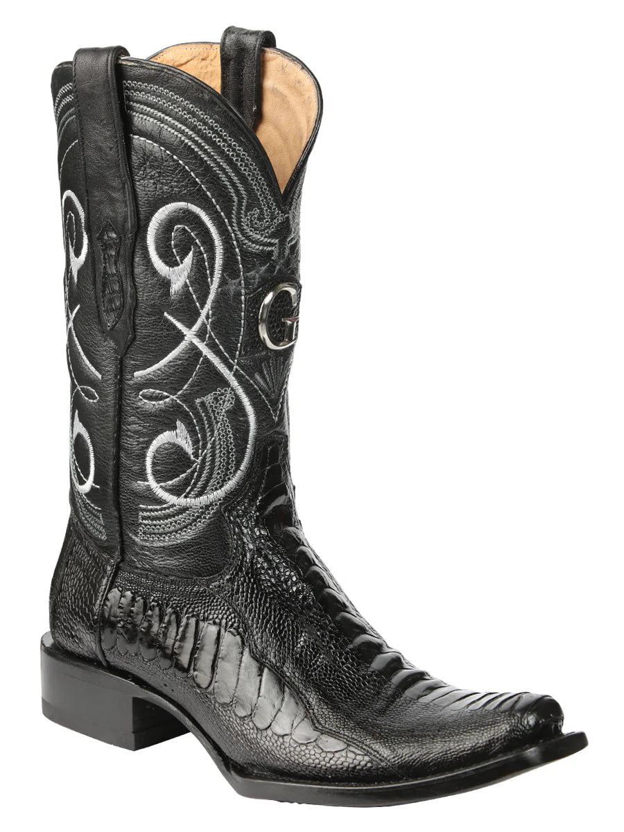 El General Men's Exotic Ostrich Leg Cowboy Boots–Black 45510 - OriginalWestern.com