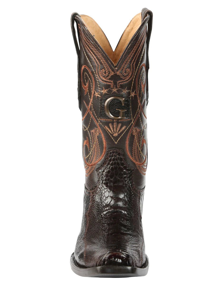 El General Men's Exotic Ostrich Leg Cowboy Boots–Brown 45511 - OriginalWestern.com