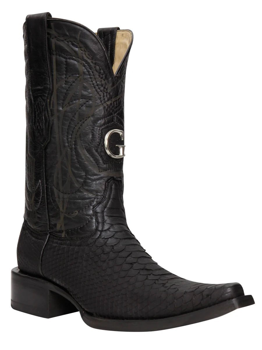 El General Men's Exotic Phyton Leather Cowboy Boots–Black 45087 - OriginalWestern.com