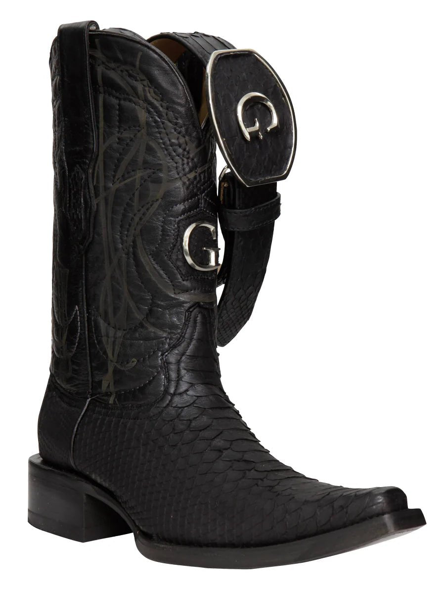 El General Men's Exotic Phyton Leather Cowboy Boots–Black 45087 - OriginalWestern.com