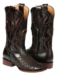 El General Men's Full Grain Leather Square Toe Cowboy Boot–Laser Engraved Brown 45173 - OriginalWestern.com
