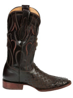 El General Men's Full Grain Leather Square Toe Cowboy Boot–Laser Engraved Brown 45173 - OriginalWestern.com