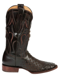 El General Men's Full Grain Leather Square Toe Cowboy Boot–Laser Engraved Brown 45173 - OriginalWestern.com