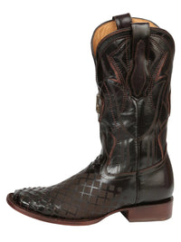 El General Men's Full Grain Leather Square Toe Cowboy Boot–Laser Engraved Brown 45173 - OriginalWestern.com