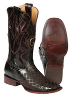 El General Men's Full Grain Leather Square Toe Cowboy Boot–Laser Engraved Brown 45173 - OriginalWestern.com