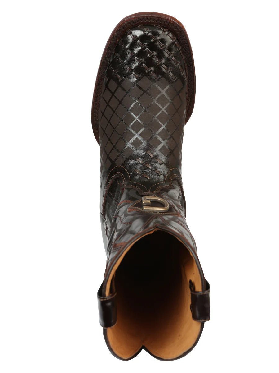 El General Men's Full Grain Leather Square Toe Cowboy Boot–Laser Engraved Brown 45173 - OriginalWestern.com