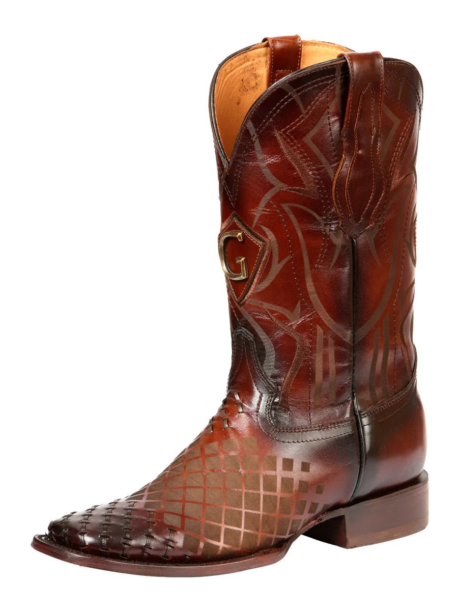 El General Men's Full Grain Leather Square Toe Cowboy Boot–Laser Engraved Tobacco 45174 - OriginalWestern.com