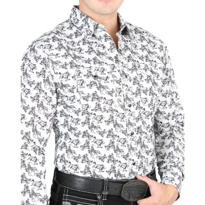 El General - Men's Gray Western Shirt with Bucking Horse Design 44325 - OriginalWestern.com