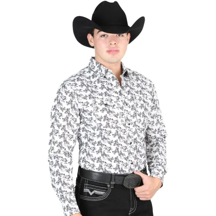 El General - Men's Gray Western Shirt with Bucking Horse Design 44325 - OriginalWestern.com