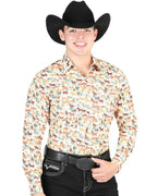 El General - Men's Khaki Western Shirt with Horse Print 44324 - OriginalWestern.com