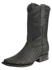 El General Men's Leather Cowboy Boots Petatillo Woven Pattern–Black 45400 - OriginalWestern.com