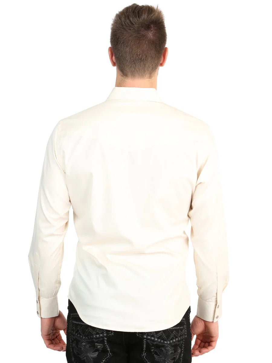 El General Men’s Long Sleeve Snap Button Western Shirt - Beige 45617 - OriginalWestern.com