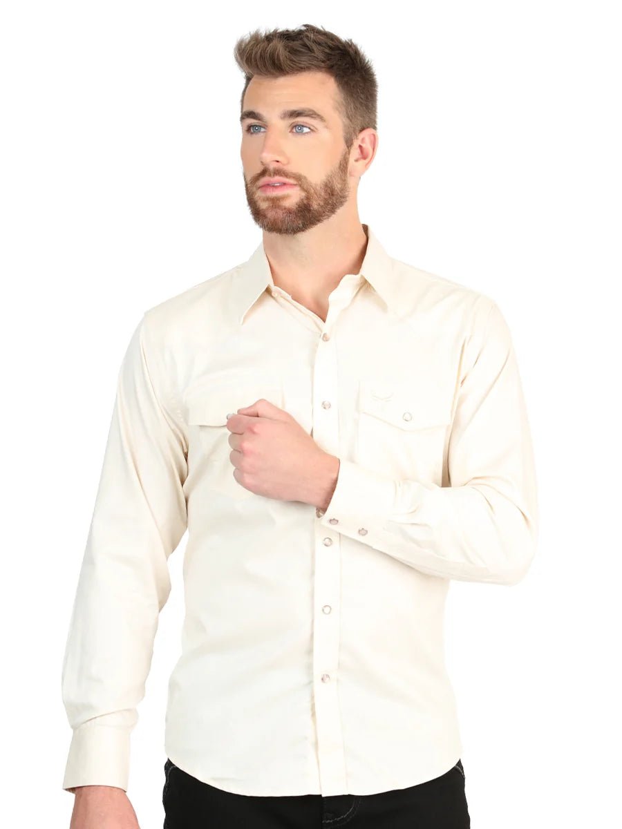 El General Men’s Long Sleeve Snap Button Western Shirt - Beige 45617 - OriginalWestern.com