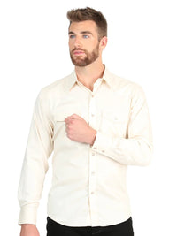 El General Men’s Long Sleeve Snap Button Western Shirt - Beige 45617 - OriginalWestern.com