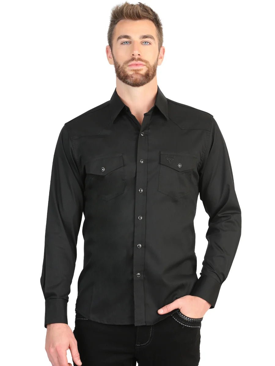 El General Men’s Long Sleeve Snap Button Western Shirt - Black 45612 - OriginalWestern.com