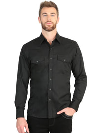 El General Men’s Long Sleeve Snap Button Western Shirt - Black 45612 - OriginalWestern.com