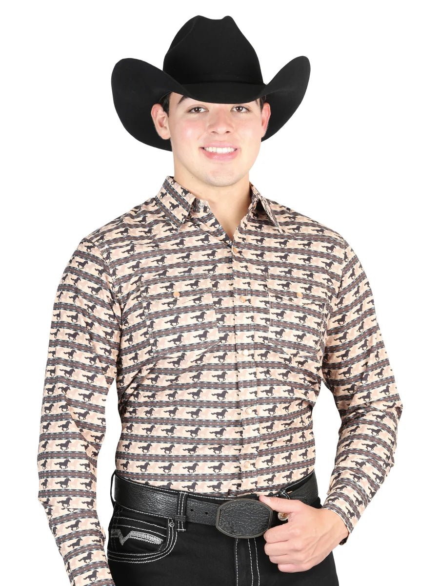El General Men’s Long Sleeve Snap Button Western Shirt - Brick Red 44329 - OriginalWestern.com