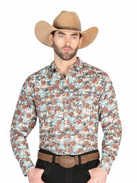 El General Men’s Long Sleeve Snap Button Western Shirt - Brown/Blue 44330 - OriginalWestern.com