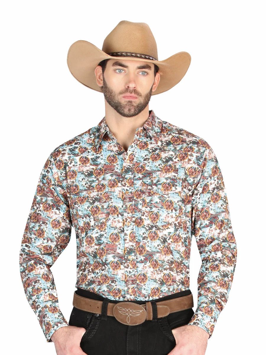 El General Men’s Long Sleeve Snap Button Western Shirt - Brown/Blue 44330 - OriginalWestern.com
