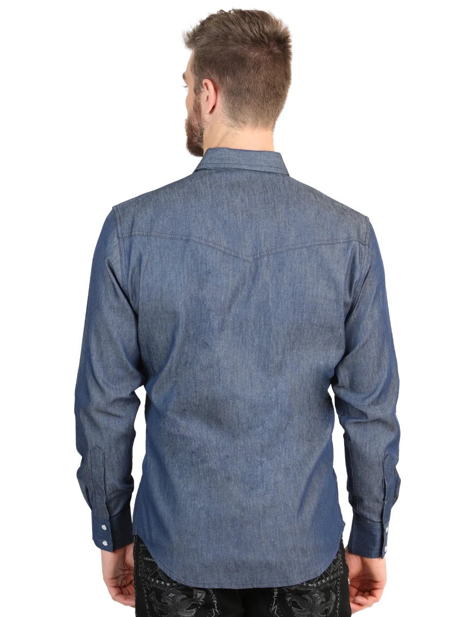 El General Men’s Long Sleeve Snap Button Western Shirt - Denim Blue 45619 - OriginalWestern.com