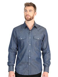 El General Men’s Long Sleeve Snap Button Western Shirt - Denim Blue 45619 - OriginalWestern.com
