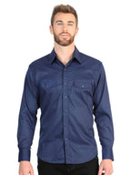 El General Men’s Long Sleeve Snap Button Western Shirt - Navy Blue 45616 - OriginalWestern.com