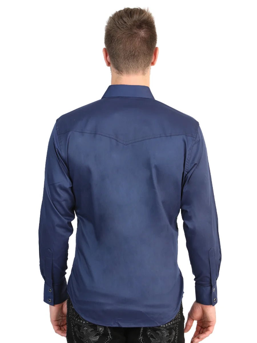 El General Men’s Long Sleeve Snap Button Western Shirt - Navy Blue 45616 - OriginalWestern.com