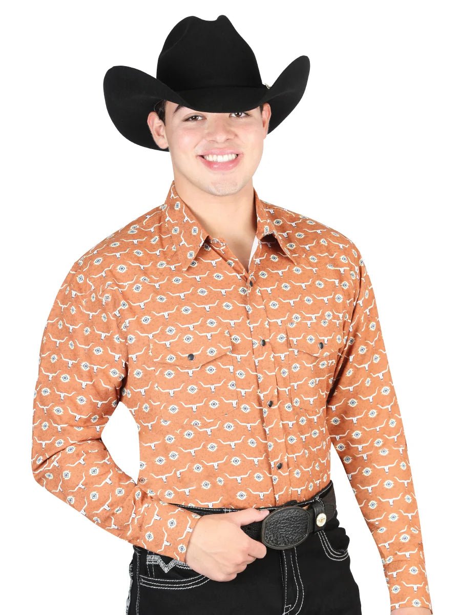 El General Men’s Long Sleeve Snap Button Western Shirt - Orange 44328 - OriginalWestern.com