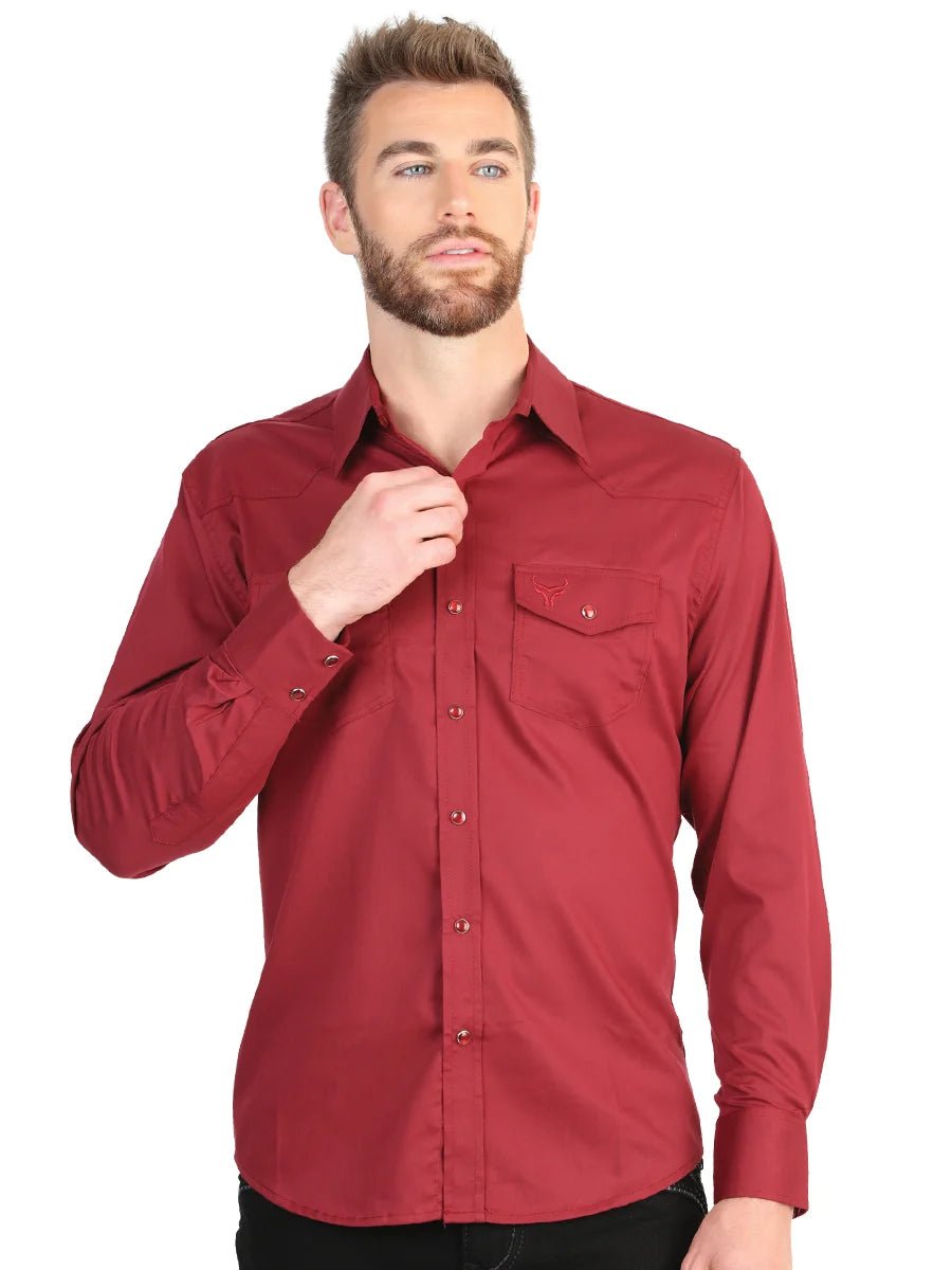 El General Men’s Long Sleeve Snap Button Western Shirt - Red 45614 - OriginalWestern.com